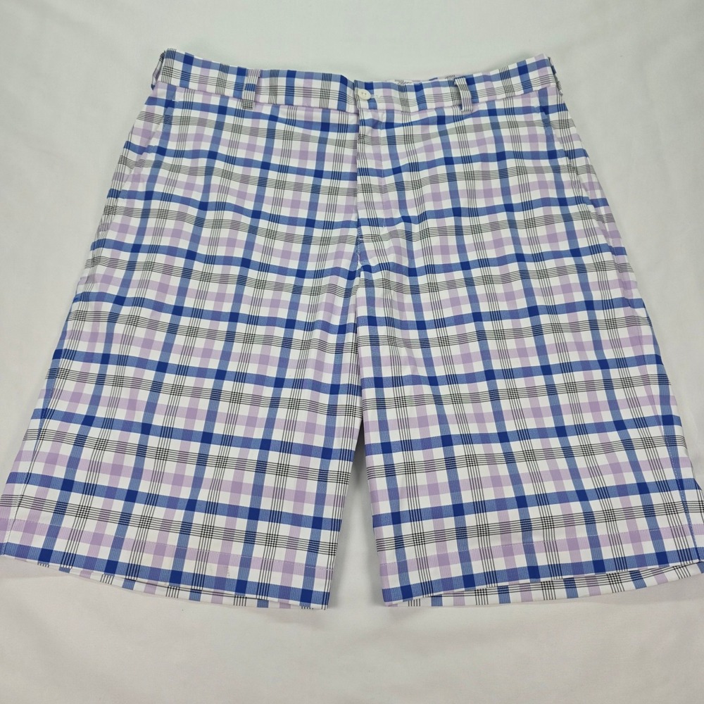 Nike Golf Dri-FIT Plaid Shorts Mens 34 Blue Purple White Check Performance 10.5"